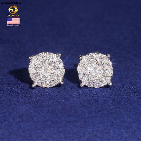 Hot Selling Bulk Stock in America Warehouse Fashion Jewelry Iced Out Hip Hop S925 Screw Back VVS1 Moissanite Stud Earrings