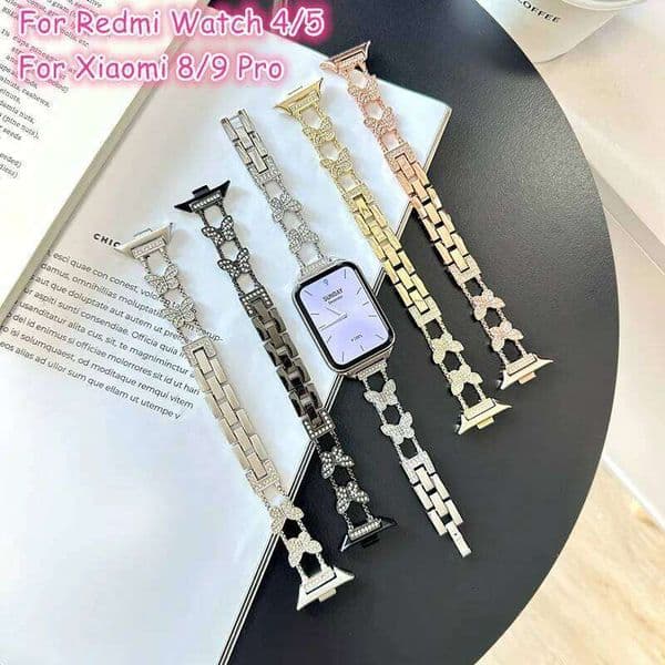 Women Butterfly Stainless Steel Strap For Redmi Watch 4 5 Diamond Metal Bracelet for Mi Band 8 9 Pro Watchbands Correa H260305