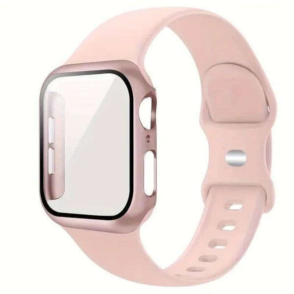 Glass+Case+watchbands For Watch 44mm 41mm 45mm 40mm 38mm 42mm Silicone bracelet iWatch serises 9 8 4 5 6 SE 7 band H260305