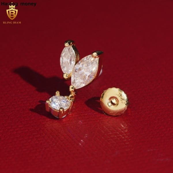Wholesale Luxury Jewelry 925 Sterling Silver Vvs Marquise Cut Moissanite Diamond Earrings Stud for Women Man