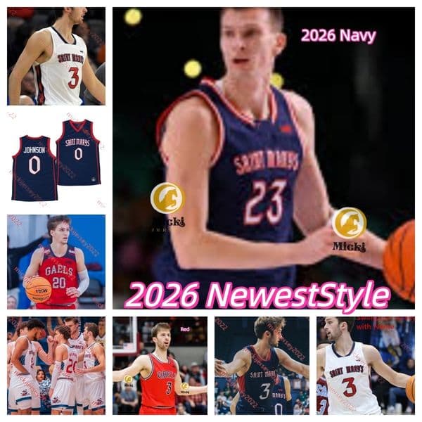 Kevin Gad Saint Mary's Gaels Jersey 8 Rory Hawke Logan Johnson Augustas Marciulionis Aidan Mahaney Mason Forbes Harry Wessels Custom Saint Mary's Basketball jerseys