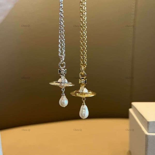 viviannen necklace westwoods necklace saturn necklace vivi necklace Natural Pearl Water Drop Necklace Chain Earrings Popular Three-Dimensional Saturn Planet