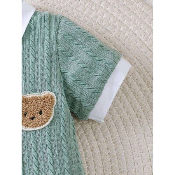 k1280 Newborn Boy Romper Short Sleeved Striped Lapel with Little Bear Pattern Gentleman's Jumpsuit Summer Baby Onesie1-18Months