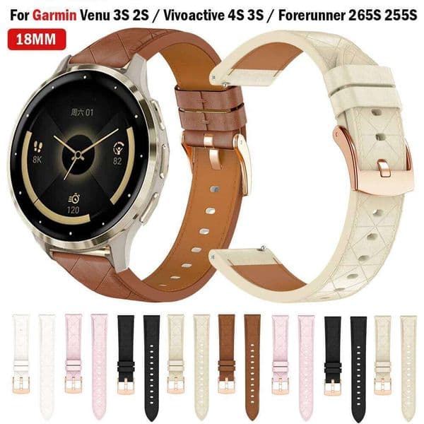 18mm Women Leather Smart Watch Strap Bracelet For Garmin Venu 2S active 4S 3S Forerunner 265S 255S Accessories Watchband H260305