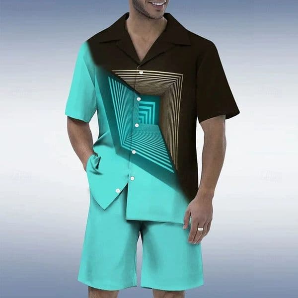 Hawaiian Vacation Men's Short-Sleeve Shirt Casual European and American Cross-Border Summer New 3D Print 2-Piece Set