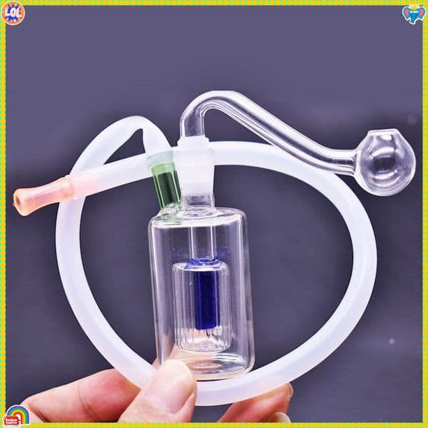 Mini Colorful Square shape Glass Bongs Water Pipe Glass Pipe With 10mm male smoking oil Bowl Accessories and silicone hose