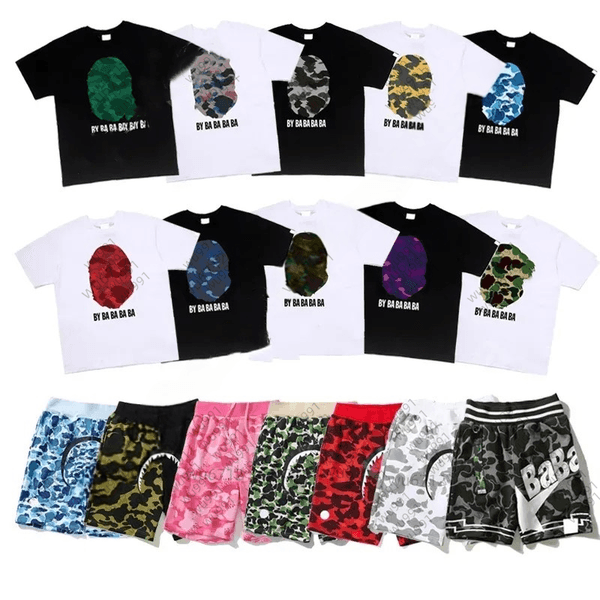 bapeshirt Designer Mens T-Shirts Side Double Sided Camouflage Shark Tshirts Graphic Cashew Lightning Cotton Shirts