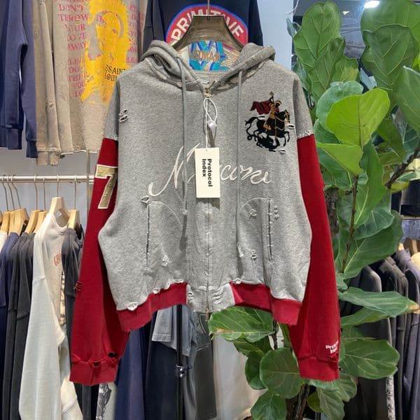 Real Pictures Grey and Red Hoodies Men's Plus Size Hoodies & Sweatshirts 26ss