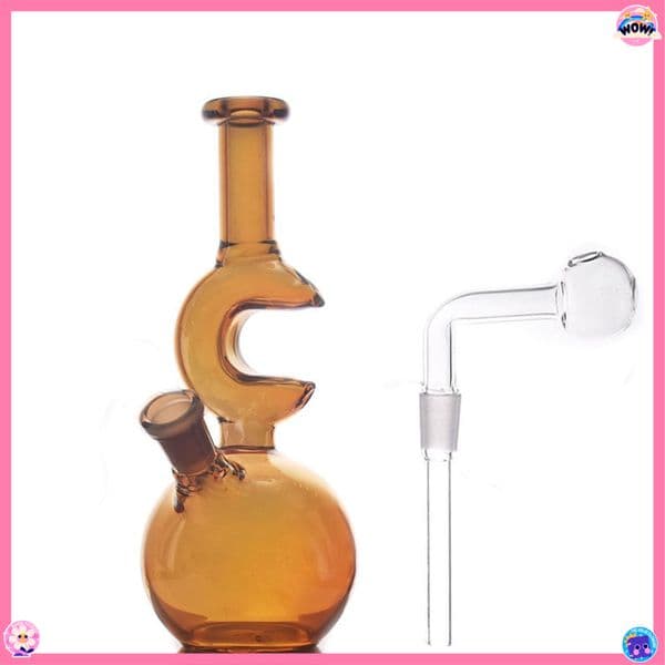 Colorful Moon Shape Glass bongs Hookahs Water pipes glass Bubbler with 14mm male Smoking oil burner banger or tobacco Bowl Thick beaker water bongs