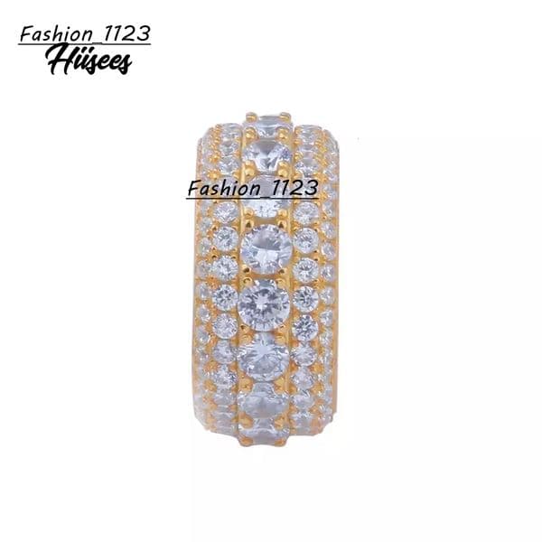 INS Minimalist 18K Gold Plated Smooth Female Five Rows of CZ Ring 925 Sterling Silver Rotate Ring for Men