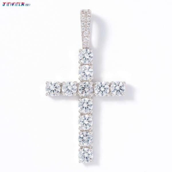 Hip Hop Rapper Mens Jewelry Bling Iced Out D Color Moissanite Cross Pendant 925 Silver 5mm Big Diamond Cross Charm Pendant