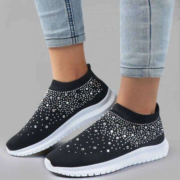 Crystal Sneakers Spring Summer Fashion Breathable Mesh Slip On Flat Shoes For Women Outdoor Walking Loafers Zapatos Mujer
