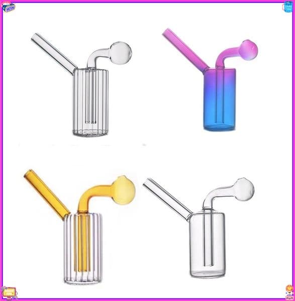 Protable Colorful mini Glass Oil Burner Bubblers Pipes Bowl Straight Hand Pipe Mini Glass Bongs Hookah Smoking Water hookah