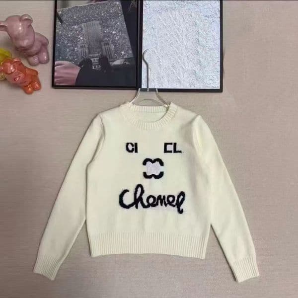 2026 New Sweaters Designer Women Jumper Knit Sweater Clothes Fashion Pullover Female Autumn Winter Clothing White Sleeves Elegant Casual Tops