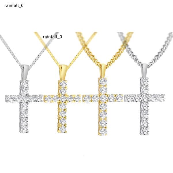 Mossanite Charm Catholicism Jewelry Gifts Women Men Gold Plated 925 Sterling Silver Chain VVS Moissanite Cross Pendant Necklace