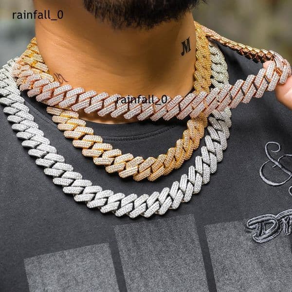 Hiphop Moissanite Diamond Cuban Link Necklace Silver Gold Plated for Men Jewelry Rapper ChainsCuban Link Chain Men and Women