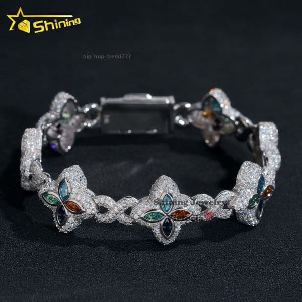 New Trendy Rapper Jewelry Hip Hop Bracelet 18K Gold Plated Moissanite Diamond 925 Silver Clover Infinity Men Cuban Link Bracelet