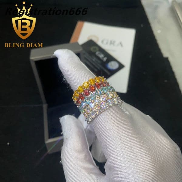 Fashion 925 Sterling Silver Moissanite Ring 4mm Color Single-Row Diamond Ring Iced Out Moissanite HipHop Style Jewelry Ring GRA
