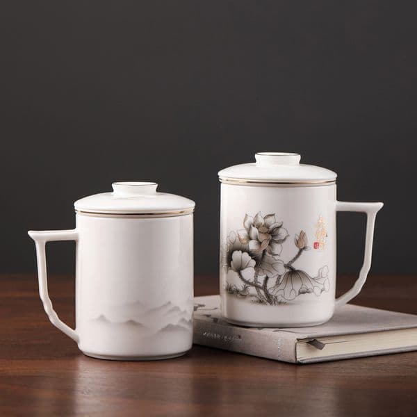 Bestseller High-end Gold-Plated Jade Porcelain Office Water Separation Tea Cup Gift Box Set Wholesale ddmySat