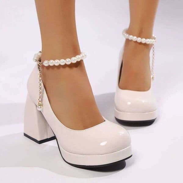 Fashionable New Comfortable Women's Spring and Autumn Elegant Solid Color Sexy Banquet Pearl High Heels Single Shoes