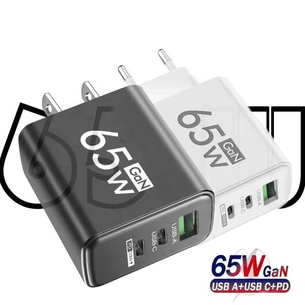 65W USB C PD Fast Charger GaN Wall Adapter for iPhone 16 Samsung Galaxy S24 Xiaomi Quick Charge 3.0 Multi Port Travel Charger