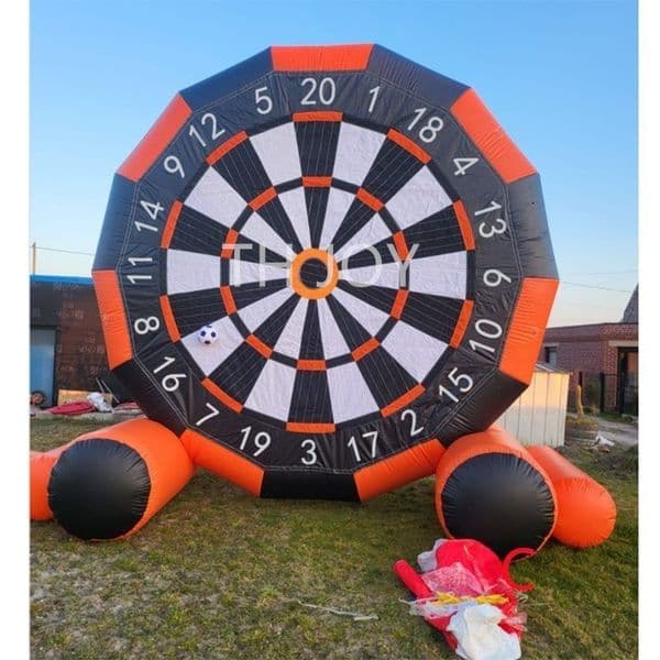 5m height (16.5ft) with 8balls Outdoor activities commercial pu two sides inflatable dart baord games soccer foot dart carnival game for adults and kids — detail 1