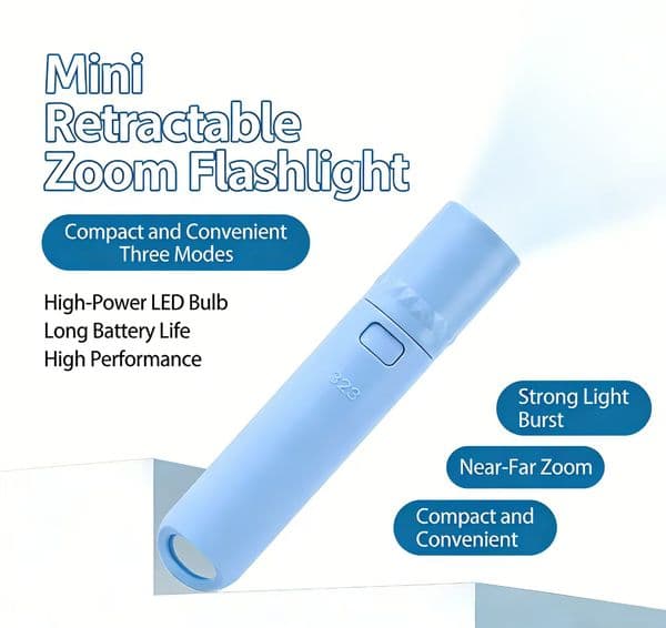 Mini Zoom Flashlight, 3 Modes, LED, Portable