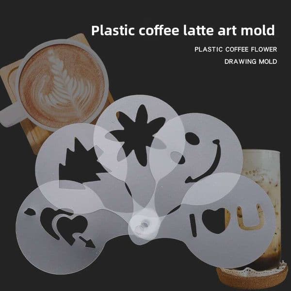 Plastic latte art molds, decorative printing templates, thickened coffee froth stencils, 16-piece set, simple design