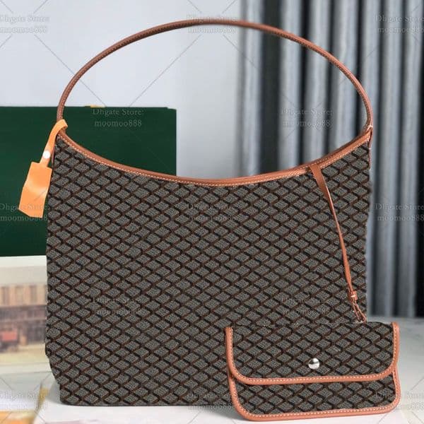 12A All-New Mirror Quality Designer Boheme Bag 42cm 25cm Luxury Hobo Handbags for Women Canvas Cowhide Leather Shoulder Bag Brown Purse with Mini Pouch
