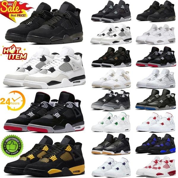 With Box 4s Basketball Shoes Men Women 4 Black Cat Military Blue Sail Pine Green Thunder White Oreo Bred Sneakers University