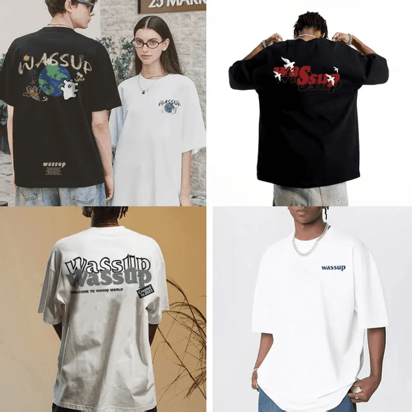 wassup T-shirt Summer trendy brand T-shirt Cotton brand fashion loose casual sports printed top T-shirt fabric cotton Loose Sports Casual Cotton Short Sleeve T-shirt