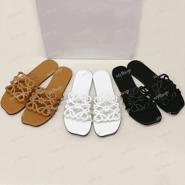 Summer Designer Luxury Women Petal Anagram Leather Slides Casual Walking Flip Flops Rubber Sandals Shoes Slip On Lady Beach Slippers free shipping EU35-42
