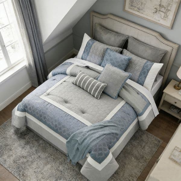 OEM/ODM Embroidered Bed in a Bag - 100% Polyester Slub with Embroidery, 270GSM Polyester Filling, Customizable Bedding Comforter Set