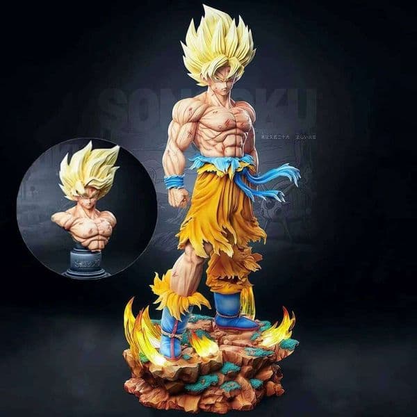 Jt Statue Dragon Ball Z Son Figure Replaceable Heads Led Base Super Saiyan Goku Action Figures Collection Mode Toys Gifts X260304