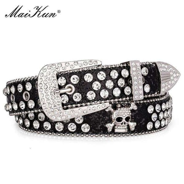 Bb Maikun Black Rhinestone Bling Cowgirl & Cowboy With Sparkly Simon Diamond Belt For Men Western Head Skull Buckle H260310 &