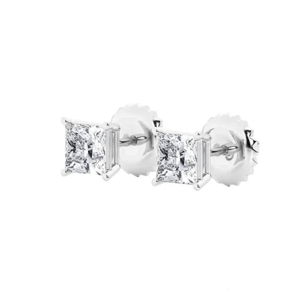 Princess Cut Lab Grown Diamonds Stud Earrings 3mm 18K White Solid Gold for Women