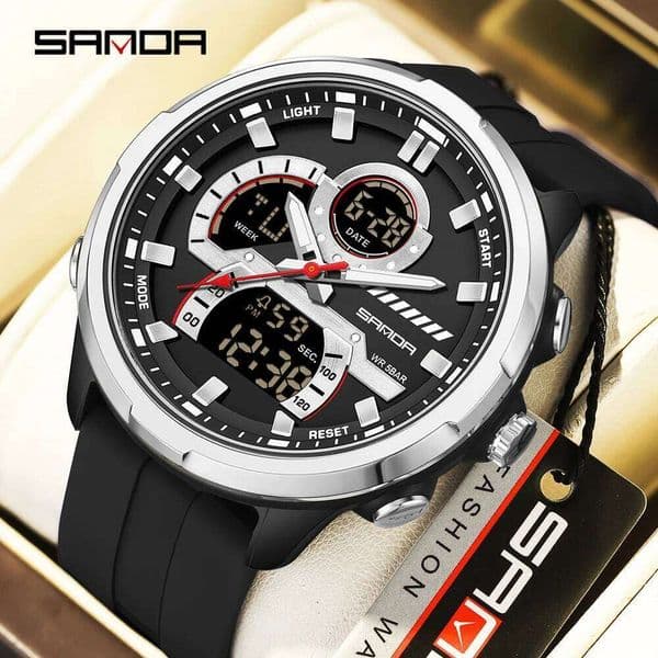 SNADA Dual Display Sports Multi Functional Waterproof LED Men's Quartz Electronic Watch 9077