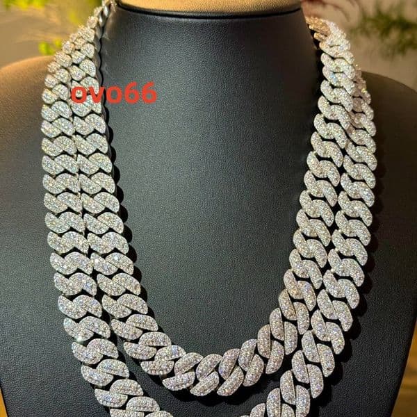 Hot Selling Pass Diamond Tester 925 Silver 6mm-15mm Two Rows Iced Out Hip Hop VVS Moissanite Diamond Cuban Link Chain Necklaces