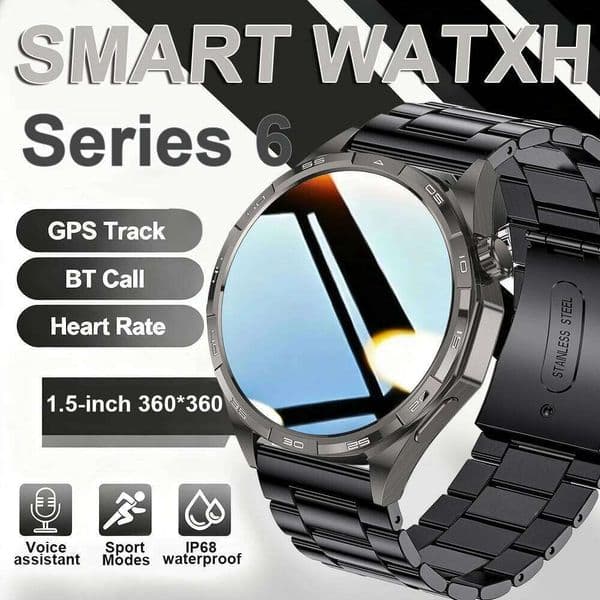 2026 New Bluetooth Call Smart Men 1.53-inch AMOLED HD Screen Sports IP68 Waterproof Heart Rate Smartwatch Watch 6 Pro