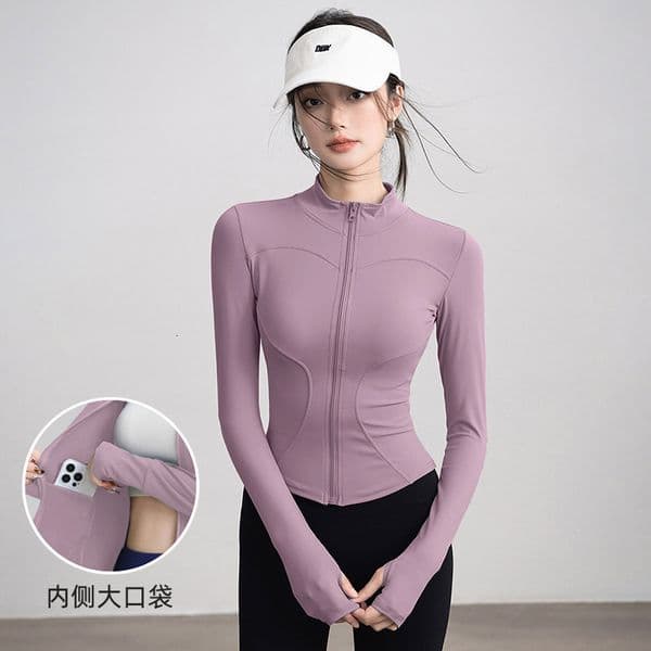 Ddmyoutdoor Quick-Dry Spring Sports Jacket For Women, Quick-Dry Yoga Wear, Long-Sleeve Stand-Up Collar Running Fitness Top, Slim-Fit And Slimming Top Yoga Clothes