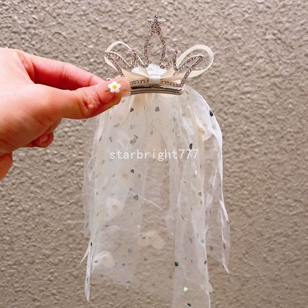 New Crown Veil Bow Hairpin Korean Style Children's Hair Accessories Back of Head Hair Accessories Girls Cute Hair Accessories