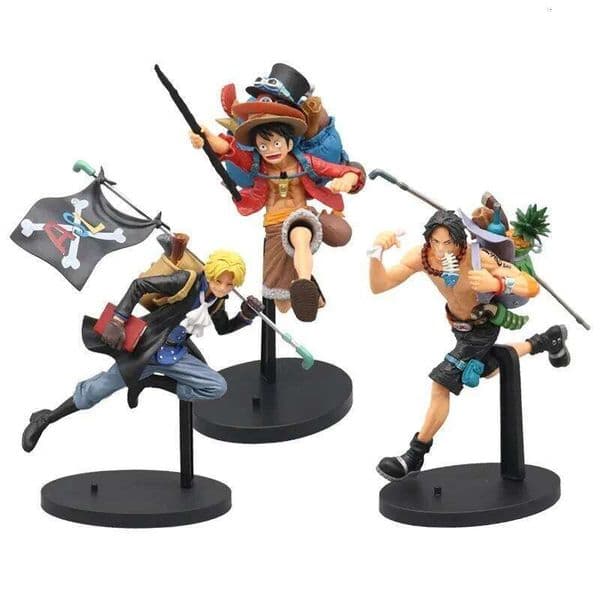 17cm Anime Running Sabo Backpack Portgas Ace Monkey D Luffy Action Figure Collection Model Ornaments Toy Gift X260304