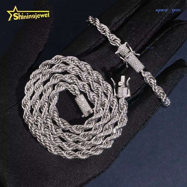 High Quality 6Mm Solid 925 Silver VVS Moissanite Clasp Iced Out Hip Hop Jewelry Diamond Stainless Steel Rope Chain Men Necklace