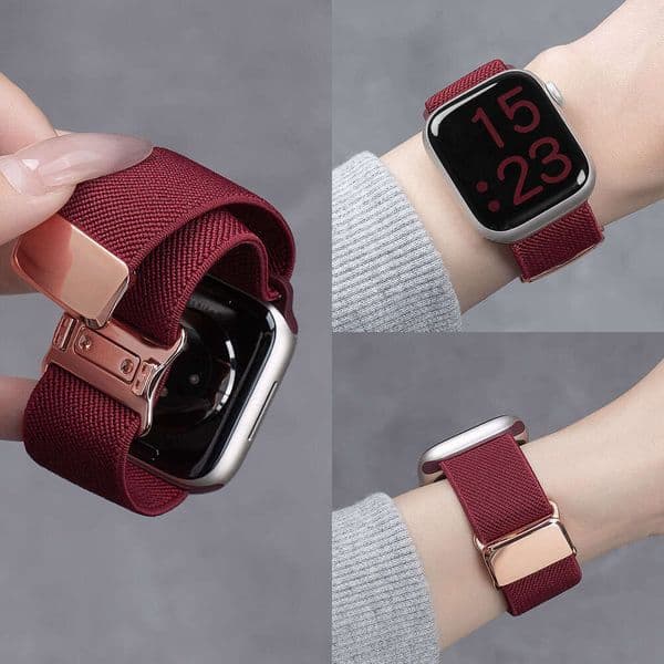 Compatible with Apple S11 Watch Band iWatch 9 Plain Weave Nylon Braided S10 Model 10 Magnetic S8 Sports New Year Red