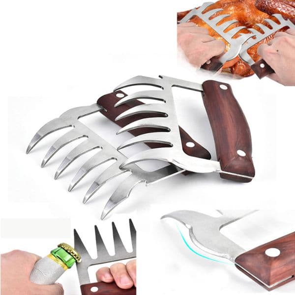 New Metal Meat Claws Stainless Steel Meat Forks Meat Poultry Tools Multifunctional Wooden Handle BBQ Meat Shredder Claws