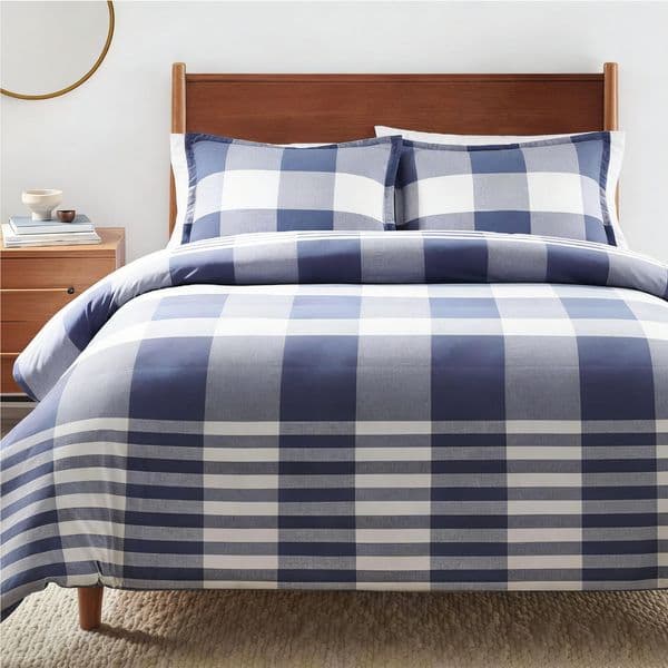 Classic Blue Plaid Comforter Set - 100% Cotton Yarn Dyed Jacquard, 270GSM Polyester Filling, Soft Breathable Bedding Set