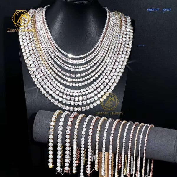 Luxury Silver 10K 14K Gold Iced Out Diamond Tennis Chain Men Women 2Mm 3Mm 4Mm 5Mm Bracelet GRA Certificate Moissanite Necklace