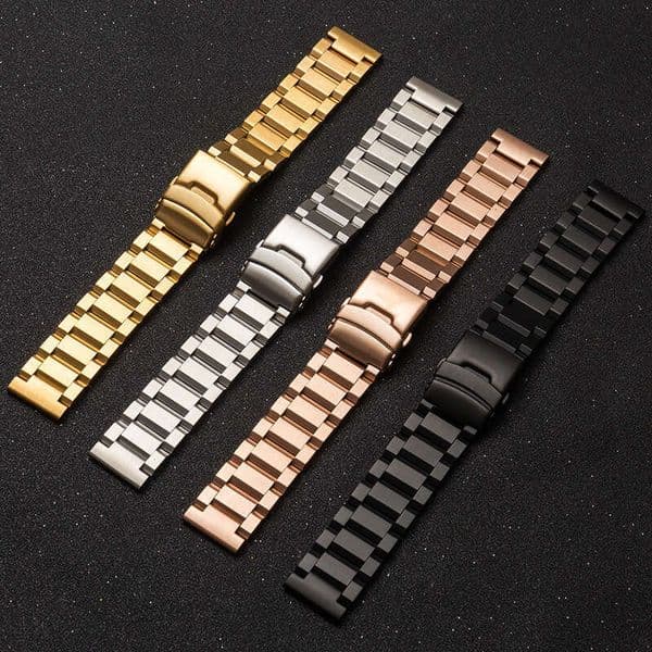 Three Beads Stainless Solid Edge Press Folding Buckle Fine Steel Men Women Strap Watch Chain 4 Colors Available