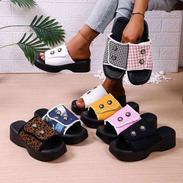 *Fashionable New Comfortable Fish Mouth Elegant Flat Shoes Summer Round Toe Sexy Thick Sole Non Slip Casual Women's Slippers