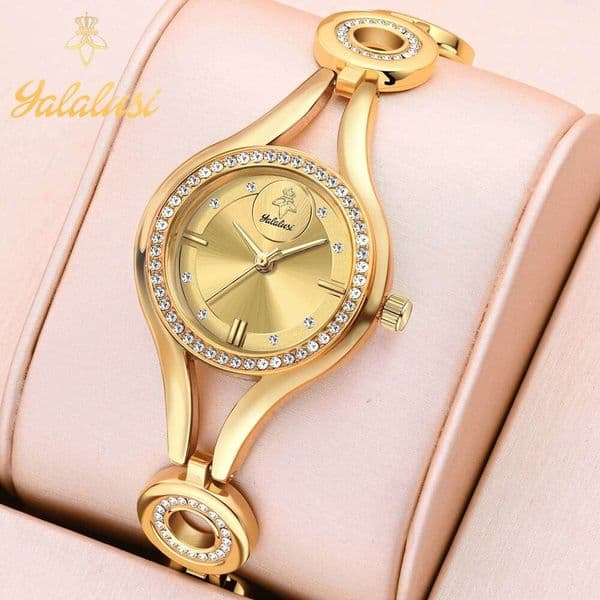 YaLaLuSi Fashion Women's Gold Women Steel Bracelet Small Dial Elegant Watch New Cute Quartz Wristwatch